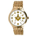 Pedre Men’s Round Gold-Tone Bracelet Masonic Square & Compass Watch 0061GSC
