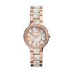 Fossil Women’s Virginia Quartz Stainless Steel and Horn Acetate Dress Watch, Color Rose Gold-Tone (Model: ES3716)