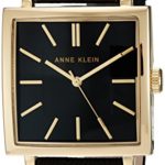 Anne Klein Women’s AK/2736BKBK Gold-Tone and Black Leather Strap Watch