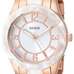 GUESS Women’s U0074L2 Stainless Steel Rose Gold-Tone & White Marbellized Watch