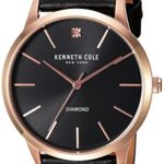Kenneth Cole New York Men’s ‘Diamond’ Quartz Stainless Steel and Leather Dress Watch, Color:Black (Model: 10031278)