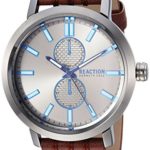 Kenneth Cole REACTION Men’s Quartz Metal and Leather Casual Watch, Color:Brown (Model: RK50098002)