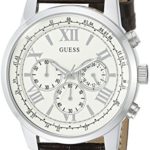 GUESS Men’s U0380G2 Dressy Stainless Steel Multi-Function Watch with Chronograph Dial and Genuine Leather Strap Buckle