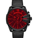 Diesel Watches Mega Chief Black IP and Leather Chronograph Watch