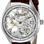 Akribos XXIV Men’s AK802GY Mechanical Movement Watch with Silver and See Thru Dial and Brown Leather Strap