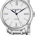 Baume & Mercier Classima Mens Automatic Watch – 40mm Analog Silver Face with Second Hand, Date and Sapphire Crystal Swiss Made Watch – Metal Band Stainless Steel Luxury Dress Watches For Men 10215
