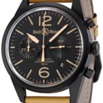Bell & Ross Men’s BR126-HERITAGE Vintage Black Chronograph Dial Watch with Brown Strap