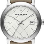 Burberry LUXURY RARE Watch Womens Unisex Men The City Haymarket Check Fabric Authentic Leather Silver Dial Date BU9132