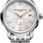 Baume & Mercier Clifton Mens Automatic Watch Swiss Made – 41mm Analog Silver Face with Second Hand, Date, Sapphire Crystal – Stainless Steel Metal Band Self Winding Luxury Dress Watches For Men 10141