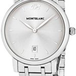 Montblanc Star Classique Date Mens Stainless Steel Designer Luxury Watch – 39mm Analog Silver Face Sapphire Crystal Swiss Made Silver Watch – Metal Band Slim Quartz Dress Watches for Men 108768