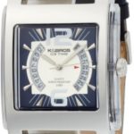 K&BROS Men’s 9520-4 Ice-Time Square Stainless Steel Blue Leather Watch