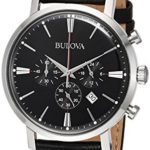 Bulova Men’s Quartz Stainless Steel and Leather Casual Watch, Color:Black (Model: 96B262)