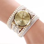 Ledhill Geneva Crystal Rivet Wrap Bracelet Wrist Watch (White)