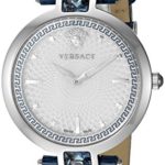 Versace Women’s ‘Crystal Gleam’ Swiss Quartz Stainless Steel and Leather Casual Watch, Color:Blue (Model: VAN020016)