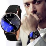 Pandaie Watch Promotion! Luxury Fashion Faux Leather Mens Quartz Analog Watch Watches Black