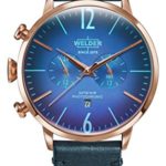 Welder Moody Blue Leather Dual Time Rose Gold-Tone Watch with Date 45mm