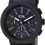 Vestal Quartz Stainless Steel and Leather Dress Watch, Color:Black (Model: SLR44CL02.BKWH)