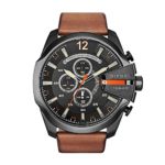 Diesel Men’s Mega Chief Quartz Stainless Steel and Leather Chronograph Watch, Color Black, Brown (Model: DZ4343)