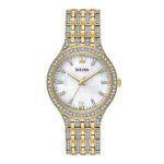 Bulova Women’s 32mm Goldtone Crystal Mother of Pearl Dial Bracelet Watch