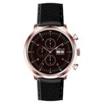 Hamlin quartz, stainless steel, black dial, leather strap, chronograph, day date men’s watch. HAVM070:006