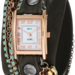 La Mer Collections Women’s LMMULTI3006 Rose Gold-Plated Watch with Wraparound Black Leather Band and Swarovski Crystal Chains