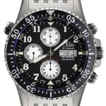 Xezo Men’s Air Commando Diver, Pilot Swiss Automatic Valjoux 7750 Chronograph Wrist Watch. 2nd Time Zone. All Solid Steel. Diamond-cut Numbers. Waterproof 30 Bars