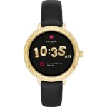 kate spade watches Gold-Tone and Black Leather Scallop Touchscreen Smartwatch