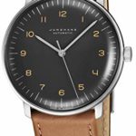 Junghans Max Bill Automatic Mens Watch – 38mm Analog Grey Face Classic Watch with Luminous Hands – Stainless Steel Brown Leather Band Luxury Watch for Men Made in Germany 027/3401.00