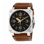Bell and Ross Aviation Gold Heritage Black Dial Leather Mens Watch BR0392-GOLD-HER