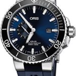 Oris Aquis Small Second Date Mens Stainless Steel Automatic Diver Watch – 45mm Analog Blue Face Blue Rubber Band Swiss Luxury 500M Waterproof Dive Watch For Men 01 743 7733 4135-07 4 24 65EB