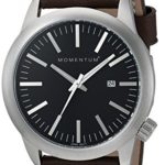 Men’s Quartz Watch | Logic 42 by Momentum | Stainless Steel Watches for Men | Sports Watch with Japanese Movement & Analog Display | Water Resistant Watch with Date – Black/Brown Leather