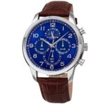 Akribos XXIV Men’s Quartz Chronograph Silver-Tone/Blue & Brown Leather Strap Watch – AK1004SSBR