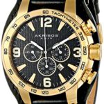 Akribos XXIV Men’s AK727YG Chronograph Quartz Movement Watch with Black Dial and Black Genuine Leather Strap