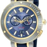 Versace Men’s ‘V-EXTREME PRO’ Swiss Quartz Stainless Steel and Silicone Casual Watch, Color Blue (Model: VCN010017)