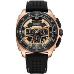 Megir Mens Sport Chronograph Quartz Watches Silicone Band Army Military 24 Hours Wristwatch for Man 2056 Rose Gold