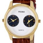 Pedre Unisex Gold-Tone Dual-Time Leather Strap Travel Watch # 0281GX