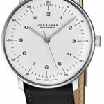 Junghans Max Bill Automatic Mens Watch – 38mm Analog White Face Classic Watch with Luminous Hands – Stainless Steel Black Leather Band Luxury Watch for Men Made in Germany 027/3500.00