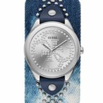 GUESS Women’s Quartz Stainless Steel and Leather Casual Watch, Color:Blue (Model: U1141L1)