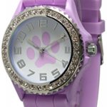 Lavender Paw Face Silicone Watch w/ CZ Crystal Rhinestones Face Bling