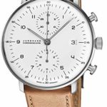 Junghans Max Bill Chronoscope Mens Automatic Chronograph Watch – 40mm Analog Silver Face with Luminous Hands and Date – Stainless Steel Brown Leather Band Luxury Watch Made in Germany 027/4502.00