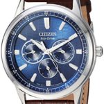 Citizen Men’s ‘Eco-Drive’ Quartz Stainless Steel and Leather Casual Watch, Color:Brown (Model: BU2070-12L)