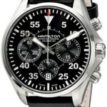 Hamilton Men’s H64666735 Khaki Aviation Stainless Steel Automatic Watch with Black Leather Band