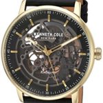 Kenneth Cole New York Men’s ‘Auto’ Automatic Stainless Steel and Leather Dress Watch, Color Black (Model: KC15104002)