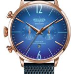Welder Moody Stainless Steel Blue Mesh Dual Time Rose Gold-Tone Watch with Date 45mm