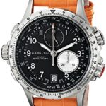 Hamilton Men’s H77612933 “Khaki Field” Stainless Steel Chronograph Watch with Orange Leather Band