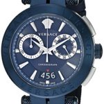 Versace Men’s ‘Aion Chrono’ Quartz Stainless Steel and Leather Casual Watch, Color:Blue (Model: VBR070017)