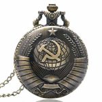 Bronze Russia Soviet Sickle Hammer Quartz Pocket Watch Necklace Pendant Clock for Mens Womens Birthday Gifts