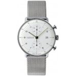 Junghans Max Bill Chronoscope Mens Automatic Chronograph Watch – 40mm Analog Silver Face with Luminous Hands and Date – Stainless Steel Mesh Band Luxury Watch Made in Germany 027/4003.44