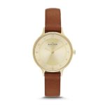 Skagen Women’s Anita Watch In Saddle Leather With Goldtone Case