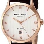 Kenneth Cole New York Men’s ‘Diamond’ Quartz Stainless Steel and Leather Dress Watch, Color Brown (Model: 10030783)